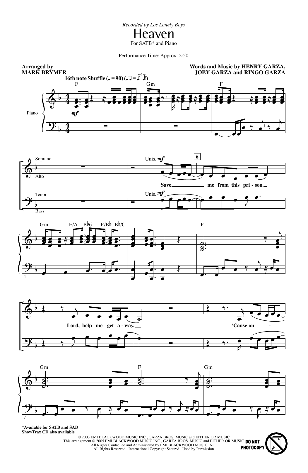 Los Lonely Boys Heaven (arr. Mark Brymer) sheet music notes and chords arranged for SATB Choir