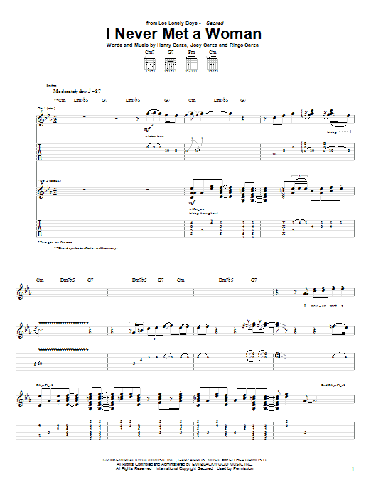 Los Lonely Boys I Never Met A Woman sheet music notes and chords arranged for Guitar Tab