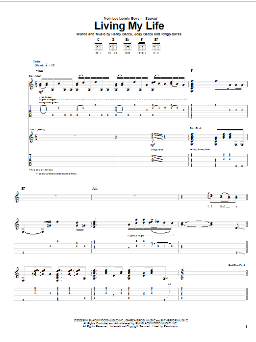 Los Lonely Boys Living My Life sheet music notes and chords arranged for Guitar Tab