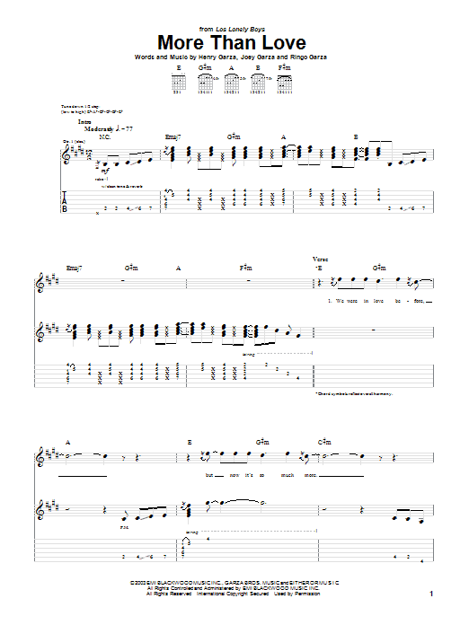 Los Lonely Boys More Than Love sheet music notes and chords arranged for Piano, Vocal & Guitar Chords (Right-Hand Melody)