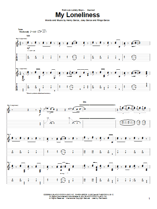 Los Lonely Boys My Loneliness sheet music notes and chords arranged for Guitar Tab