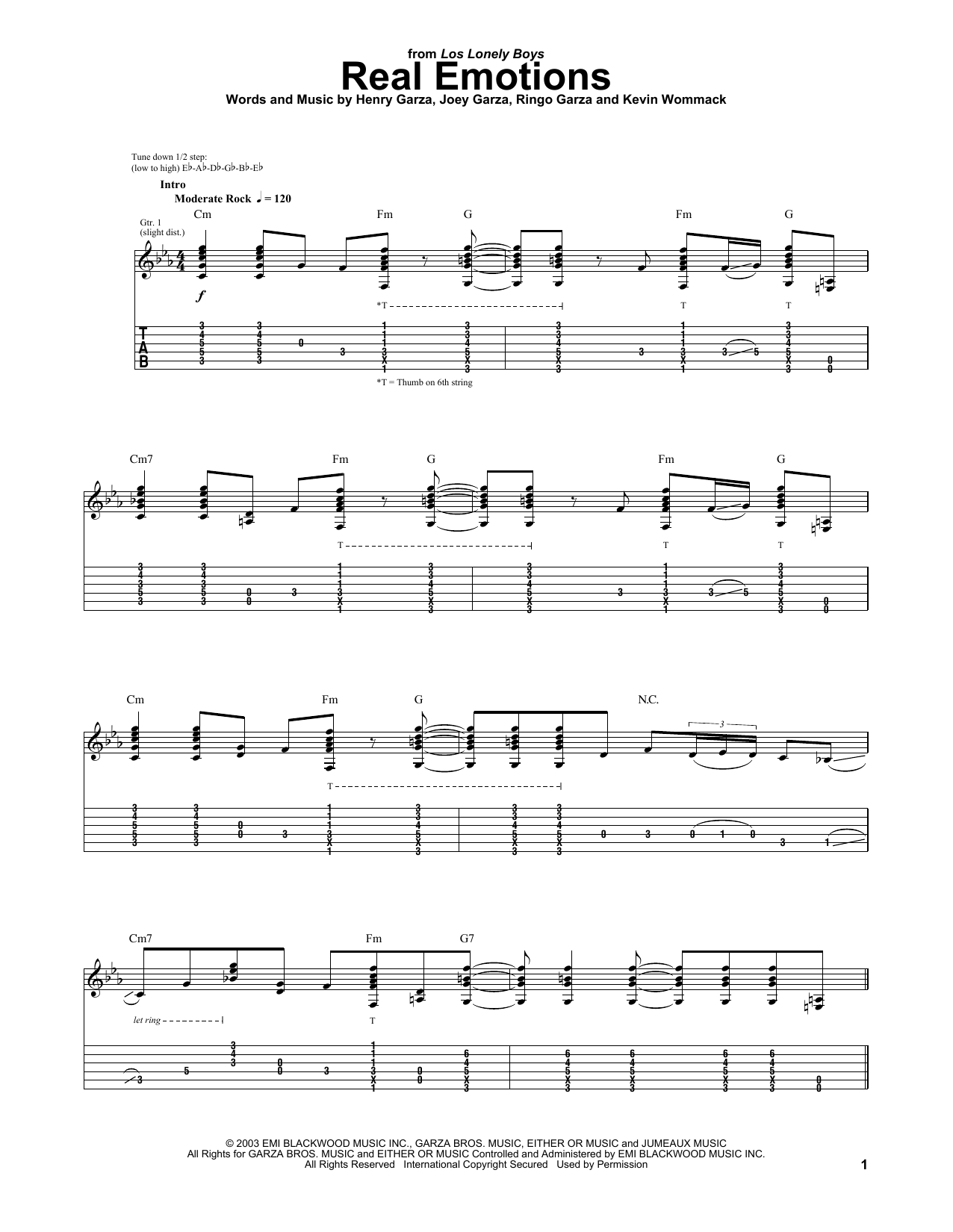 Los Lonely Boys Real Emotions sheet music notes and chords arranged for Piano, Vocal & Guitar Chords (Right-Hand Melody)
