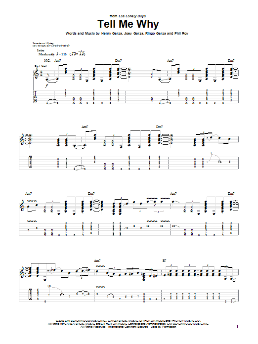 Los Lonely Boys Tell Me Why sheet music notes and chords arranged for Guitar Tab