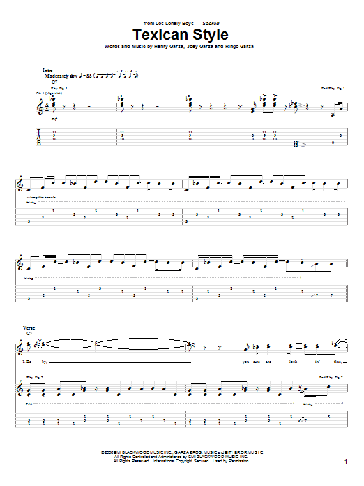 Los Lonely Boys Texican Style sheet music notes and chords arranged for Guitar Tab