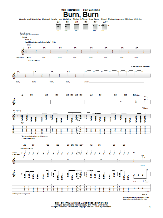 Lostprophets Burn, Burn sheet music notes and chords arranged for Guitar Tab