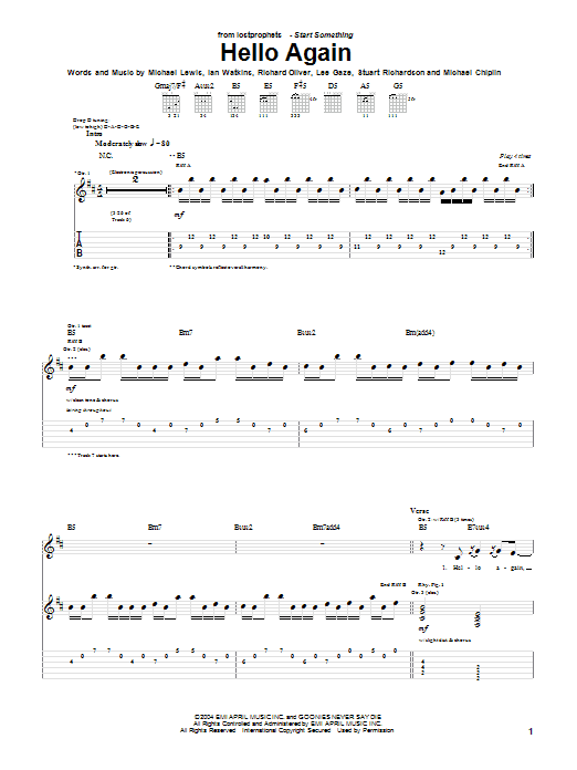 Lostprophets Hello Again sheet music notes and chords arranged for Guitar Tab