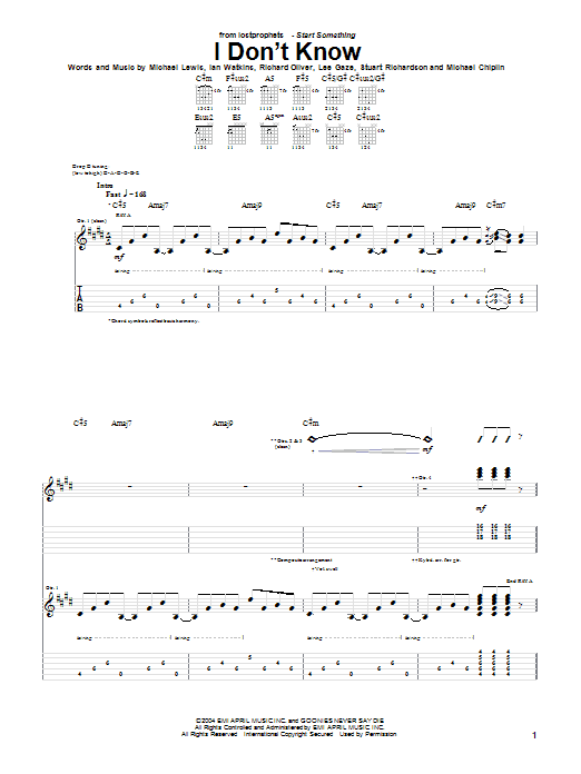 Lostprophets I Don't Know sheet music notes and chords arranged for Guitar Tab