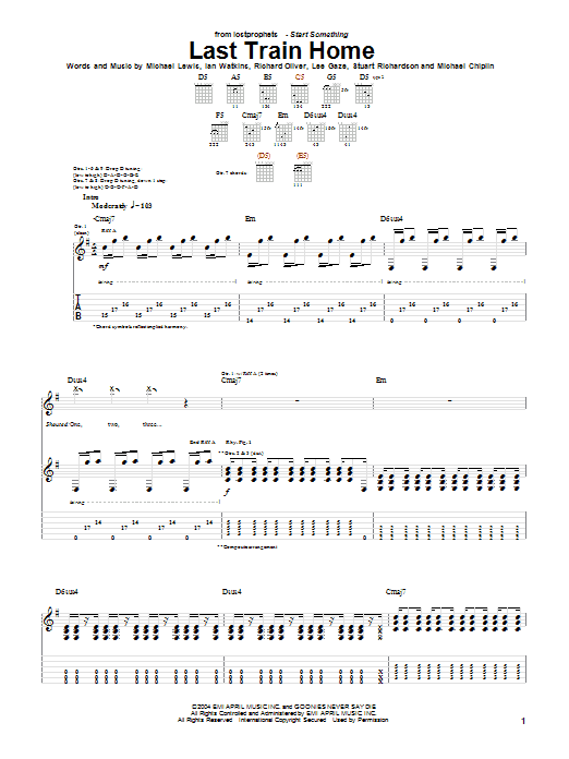 Lostprophets Last Train Home sheet music notes and chords arranged for Guitar Tab (Single Guitar)