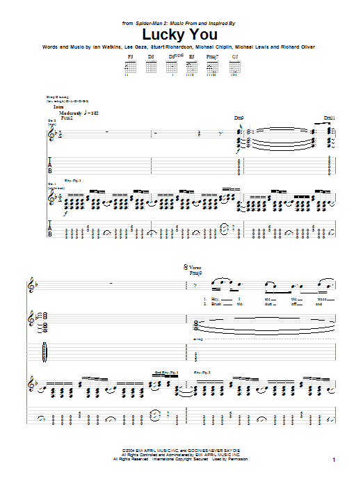 Lostprophets Lucky You sheet music notes and chords arranged for Guitar Tab