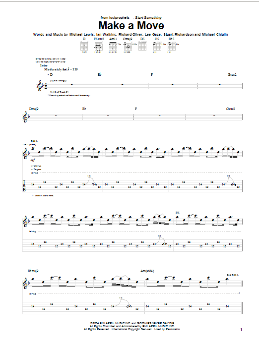 Lostprophets Make A Move sheet music notes and chords arranged for Guitar Tab