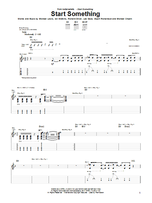 Lostprophets Start Something sheet music notes and chords arranged for Guitar Tab