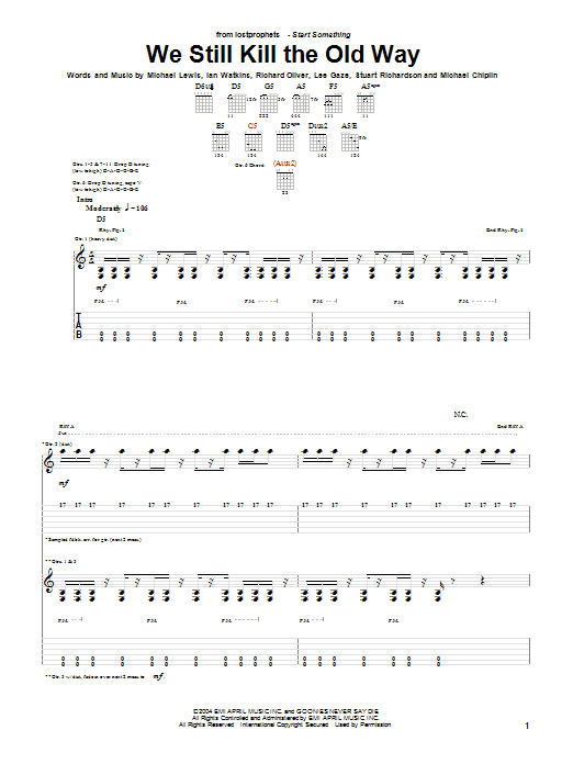 Lostprophets We Still Kill The Old Way sheet music notes and chords arranged for Guitar Tab