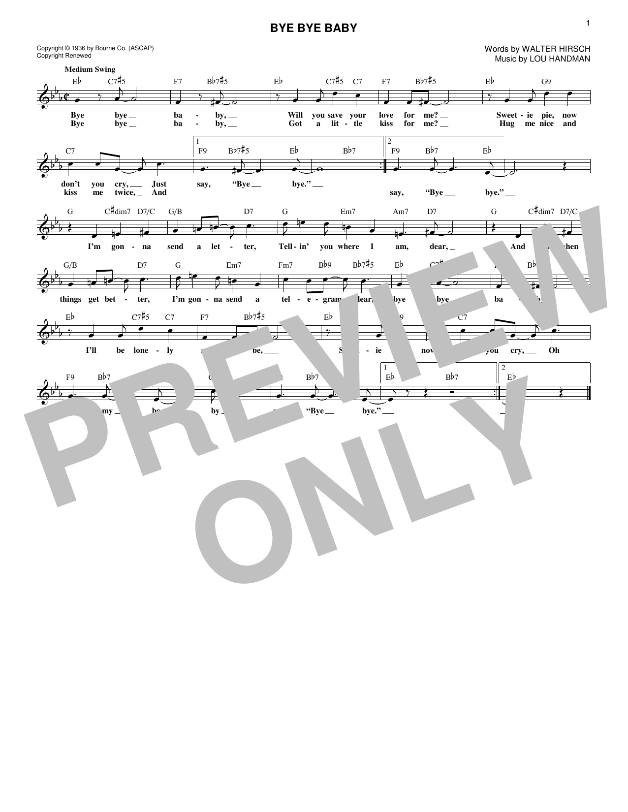 Lou Handman Bye Bye Baby sheet music notes and chords arranged for Lead Sheet / Fake Book