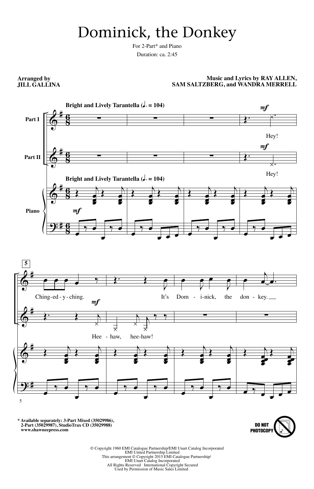 Lou Monte Dominick, The Donkey (arr. Jill Gallina) sheet music notes and chords arranged for 2-Part Choir