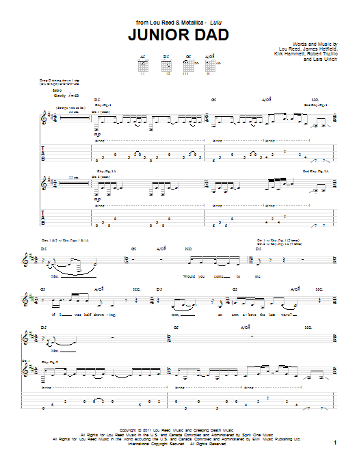 Lou Reed & Metallica Junior Dad sheet music notes and chords arranged for Guitar Tab