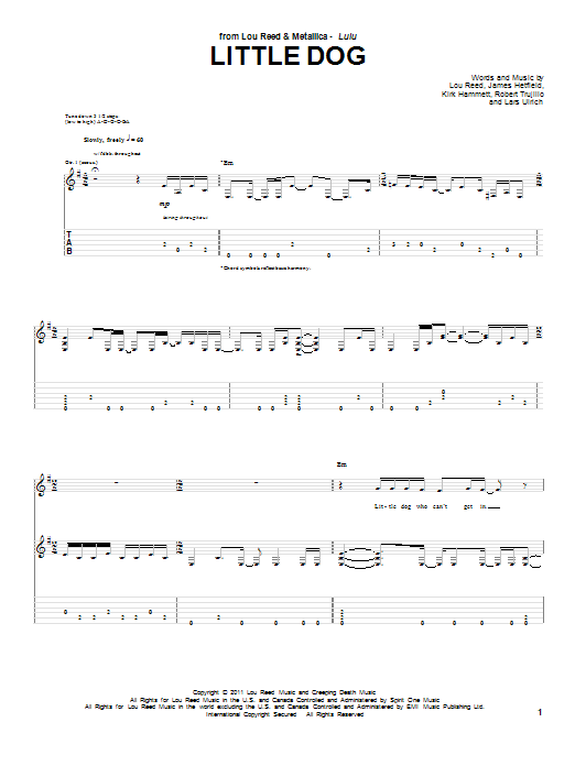 Lou Reed & Metallica Little Dog sheet music notes and chords arranged for Guitar Tab