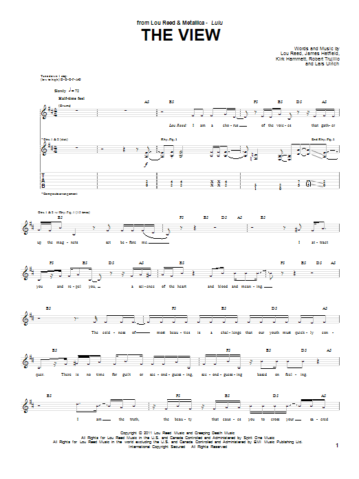 Lou Reed & Metallica The View sheet music notes and chords arranged for Guitar Tab