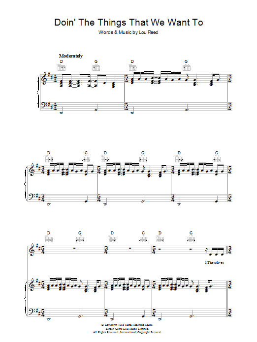 Lou Reed Doin' The Things That We Want To sheet music notes and chords arranged for Piano, Vocal & Guitar Chords