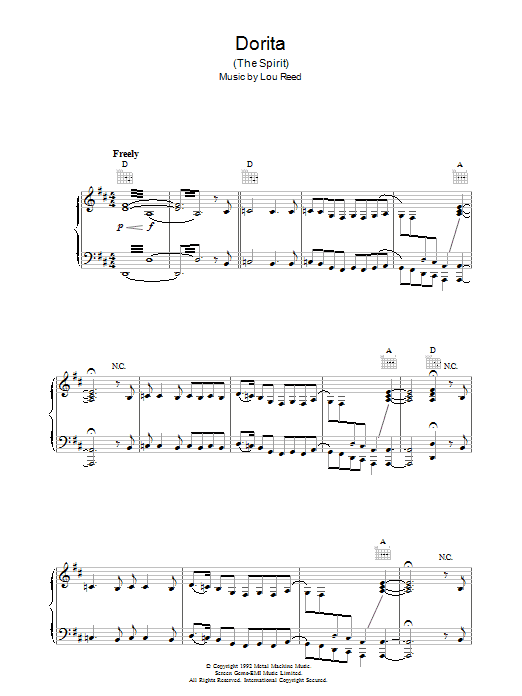 Lou Reed Dorita sheet music notes and chords arranged for Piano, Vocal & Guitar Chords