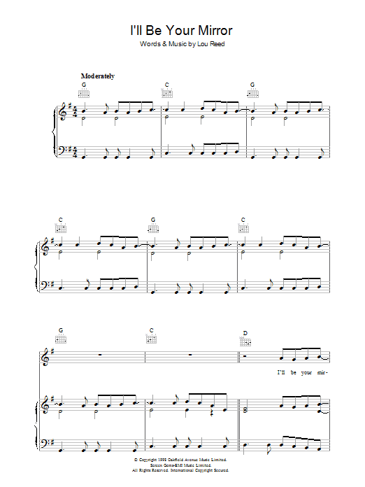 Lou Reed I'll Be Your Mirror sheet music notes and chords arranged for Piano, Vocal & Guitar Chords