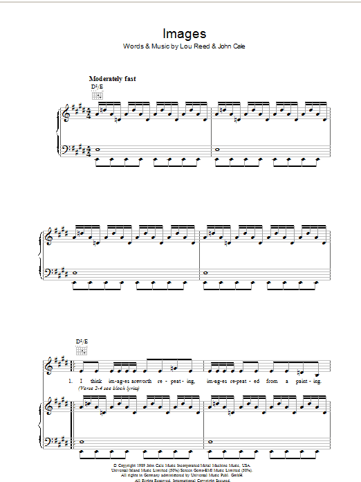 Lou Reed Images sheet music notes and chords arranged for Piano, Vocal & Guitar Chords