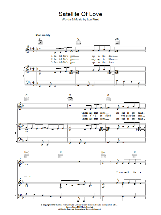 Lou Reed Satellite Of Love sheet music notes and chords arranged for Guitar Chords/Lyrics