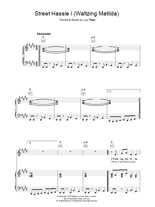 Lou Reed Street Hassle I sheet music notes and chords arranged for Piano, Vocal & Guitar Chords