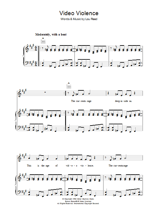 Lou Reed Video Violence sheet music notes and chords arranged for Piano, Vocal & Guitar Chords