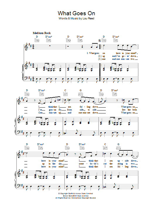 Lou Reed What Goes On sheet music notes and chords arranged for Piano, Vocal & Guitar Chords