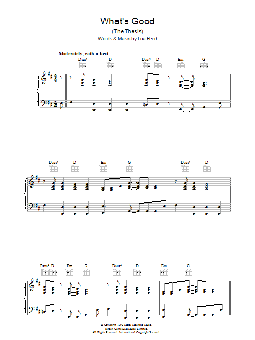 Lou Reed What's Good sheet music notes and chords arranged for Piano, Vocal & Guitar Chords