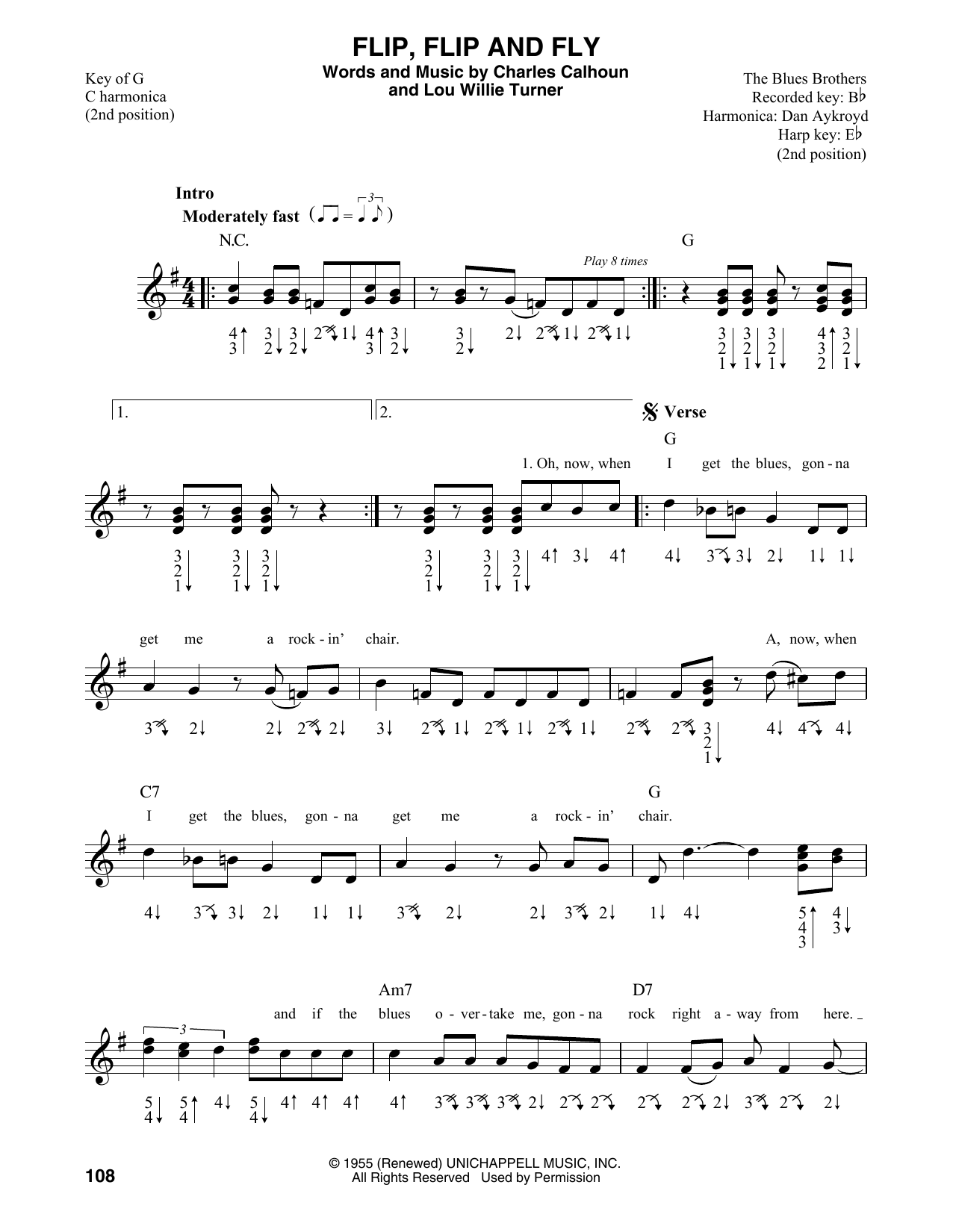 Lou Willie Turner Flip, Flop And Fly sheet music notes and chords arranged for Harmonica