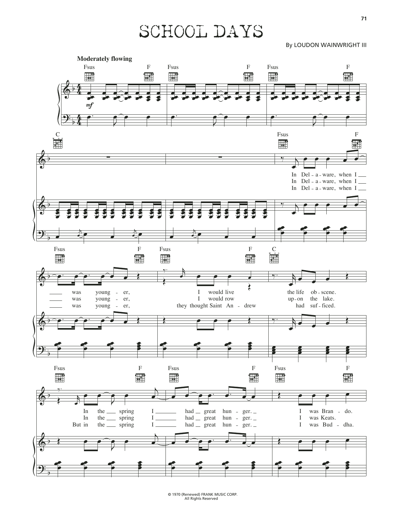 Loudon Wainwright III School Days sheet music notes and chords arranged for Piano, Vocal & Guitar Chords (Right-Hand Melody)