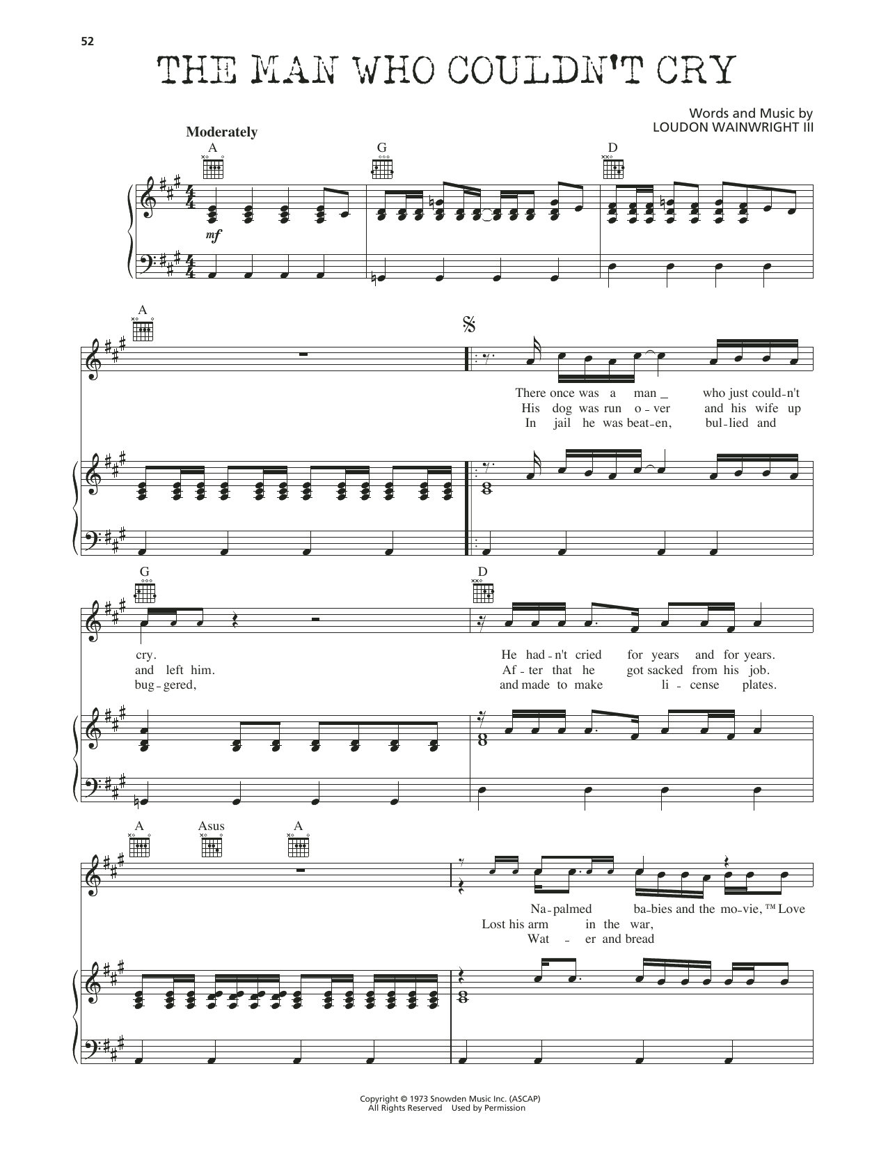 Loudon Wainwright III The Man Who Couldn't Cry sheet music notes and chords arranged for Piano, Vocal & Guitar Chords (Right-Hand Melody)