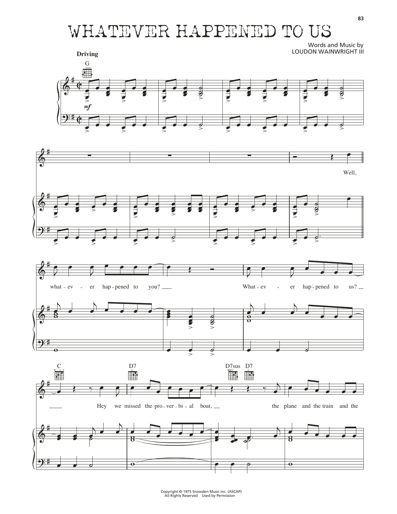 Loudon Wainwright III Whatever Happened To Us sheet music notes and chords arranged for Piano, Vocal & Guitar Chords (Right-Hand Melody)