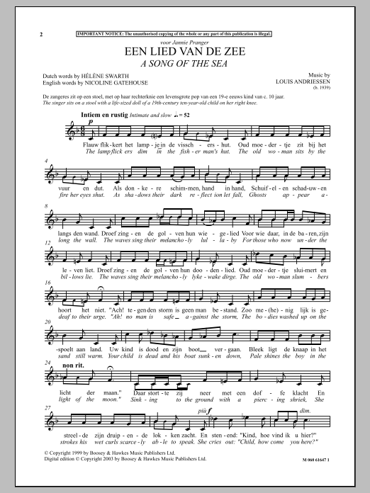 Louis Andriessen Een Lied Van De Zee (A Song Of The Sea) sheet music notes and chords arranged for Vocal Solo