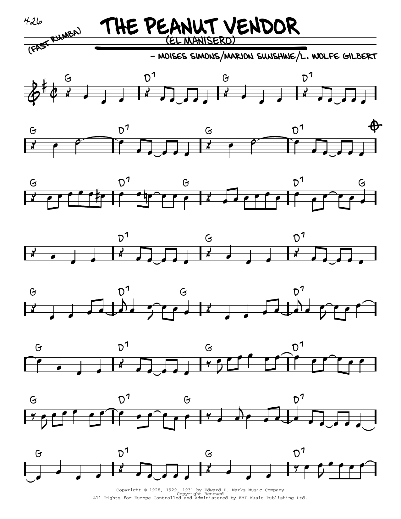 Louis Armstrong & His Orchestra The Peanut Vendor (El Manisero) sheet music notes and chords arranged for Real Book – Melody & Chords