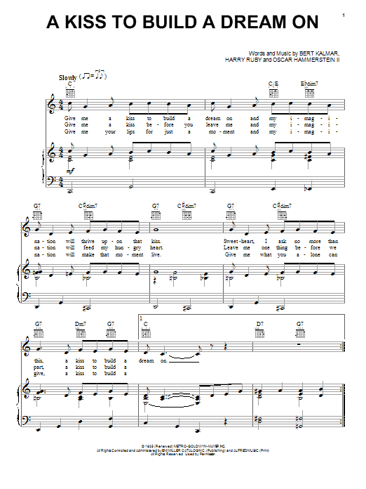 Louis Armstrong A Kiss To Build A Dream On sheet music notes and chords arranged for Piano, Vocal & Guitar Chords (Right-Hand Melody)