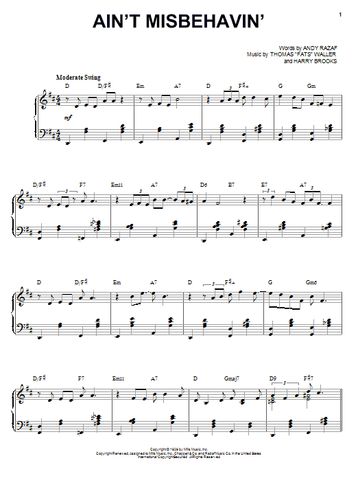 Louis Armstrong Ain't Misbehavin' sheet music notes and chords arranged for Piano & Vocal