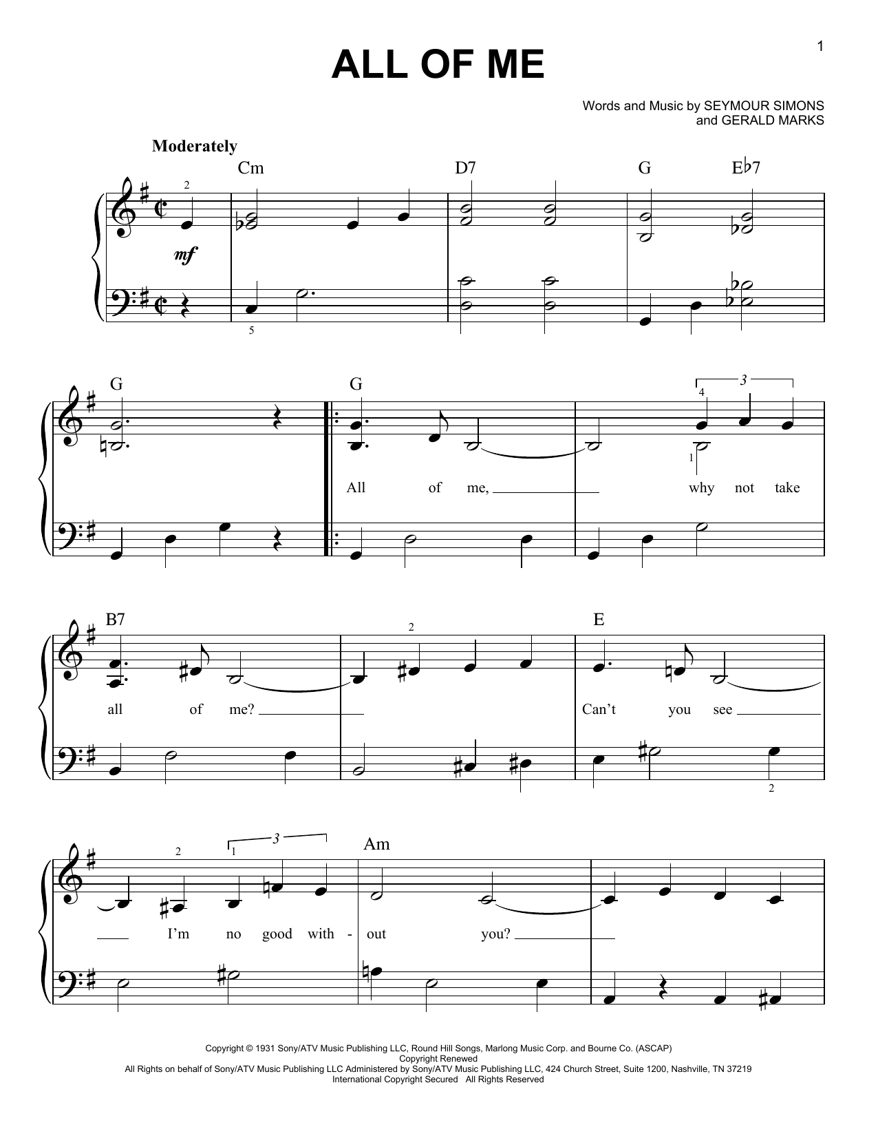 Louis Armstrong All Of Me sheet music notes and chords arranged for Real Book – Melody & Chords – C Instruments