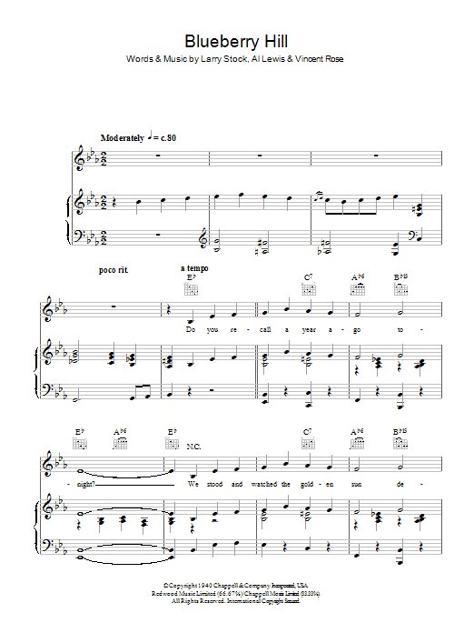 Louis Armstrong Blueberry Hill sheet music notes and chords arranged for Piano, Vocal & Guitar Chords