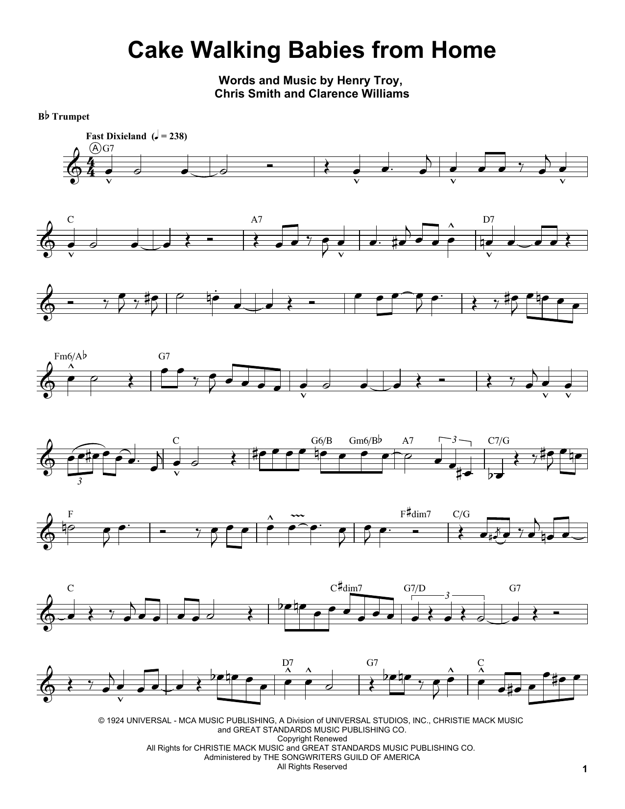 Louis Armstrong Cake Walking Babies From Home sheet music notes and chords arranged for Trumpet Transcription