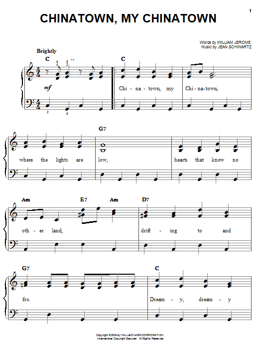 Louis Armstrong Chinatown, My Chinatown sheet music notes and chords arranged for Easy Piano