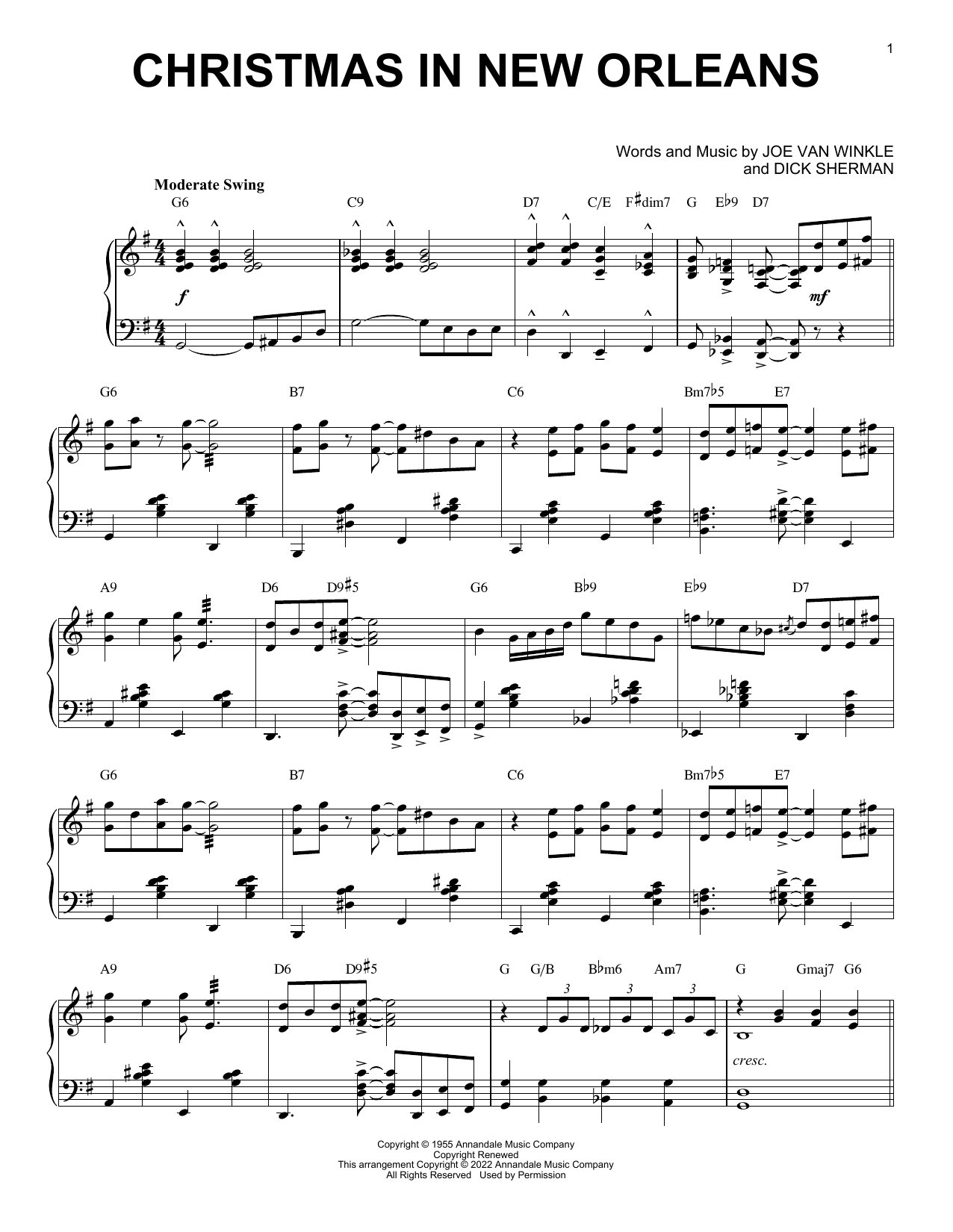 Louis Armstrong Christmas In New Orleans [Jazz version] (arr. Brent Edstrom) sheet music notes and chords arranged for Piano Solo