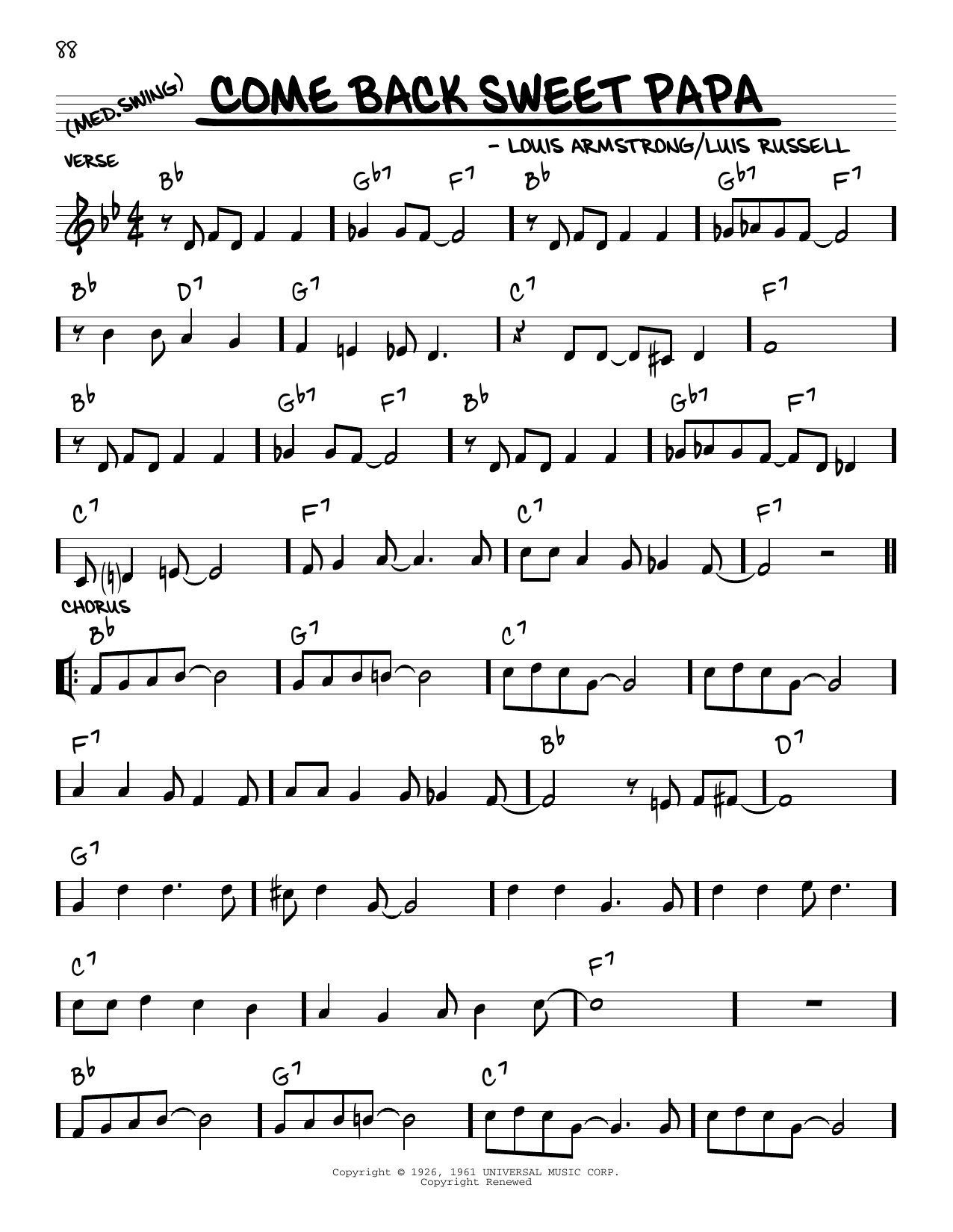 Louis Armstrong Come Back Sweet Papa (arr. Robert Rawlins) sheet music notes and chords arranged for Real Book – Melody, Lyrics & Chords