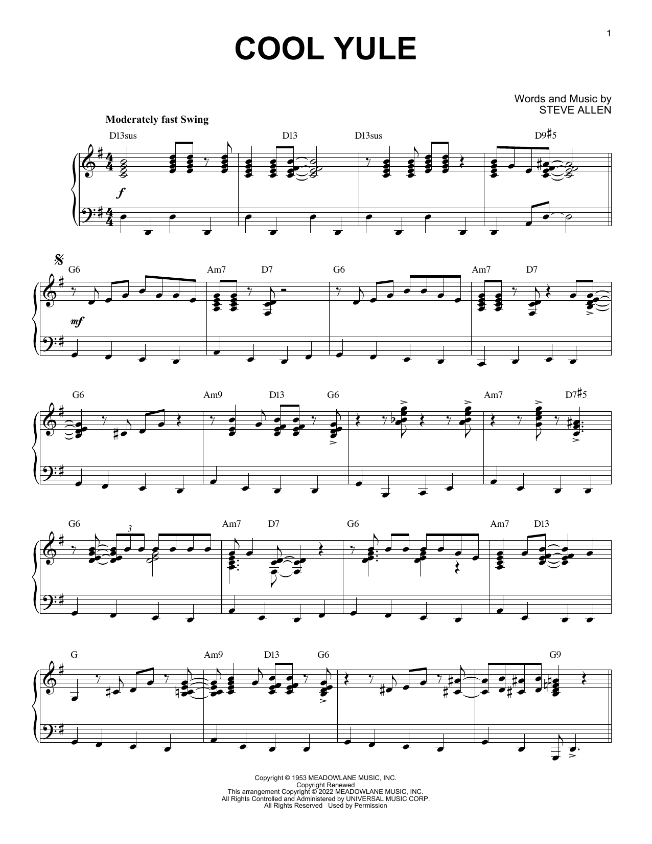 Louis Armstrong Cool Yule [Jazz version] (arr. Brent Edstrom) sheet music notes and chords arranged for Piano Solo
