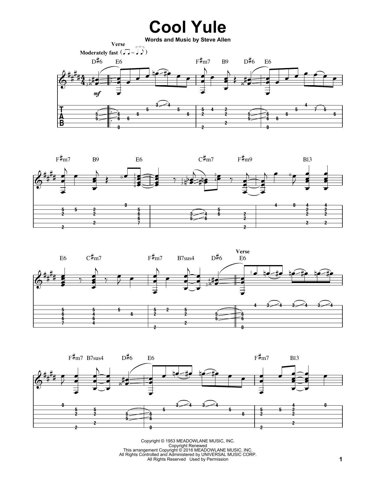 Louis Armstrong Cool Yule sheet music notes and chords arranged for Solo Guitar