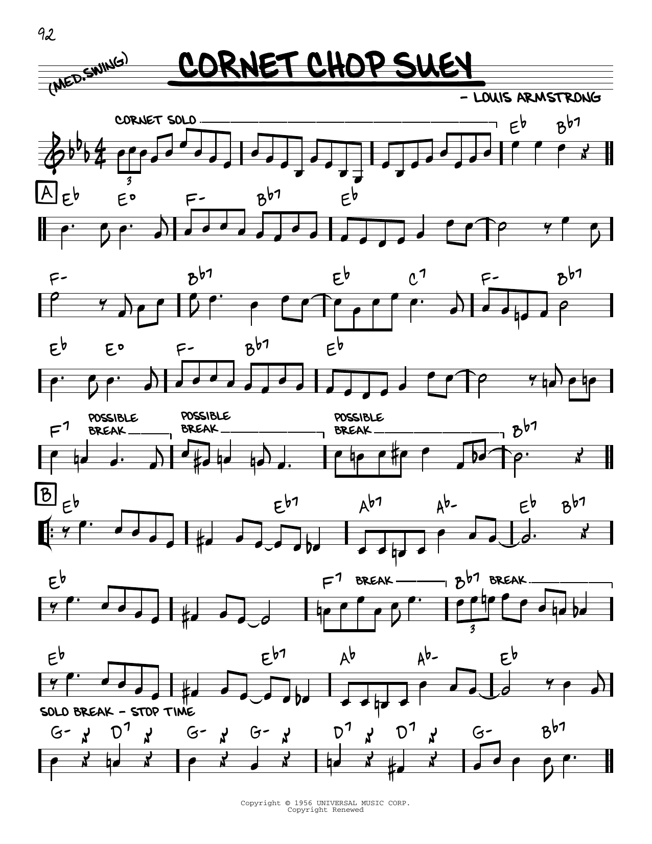 Louis Armstrong Cornet Chop Suey (arr. Robert Rawlins) sheet music notes and chords arranged for Real Book – Melody, Lyrics & Chords