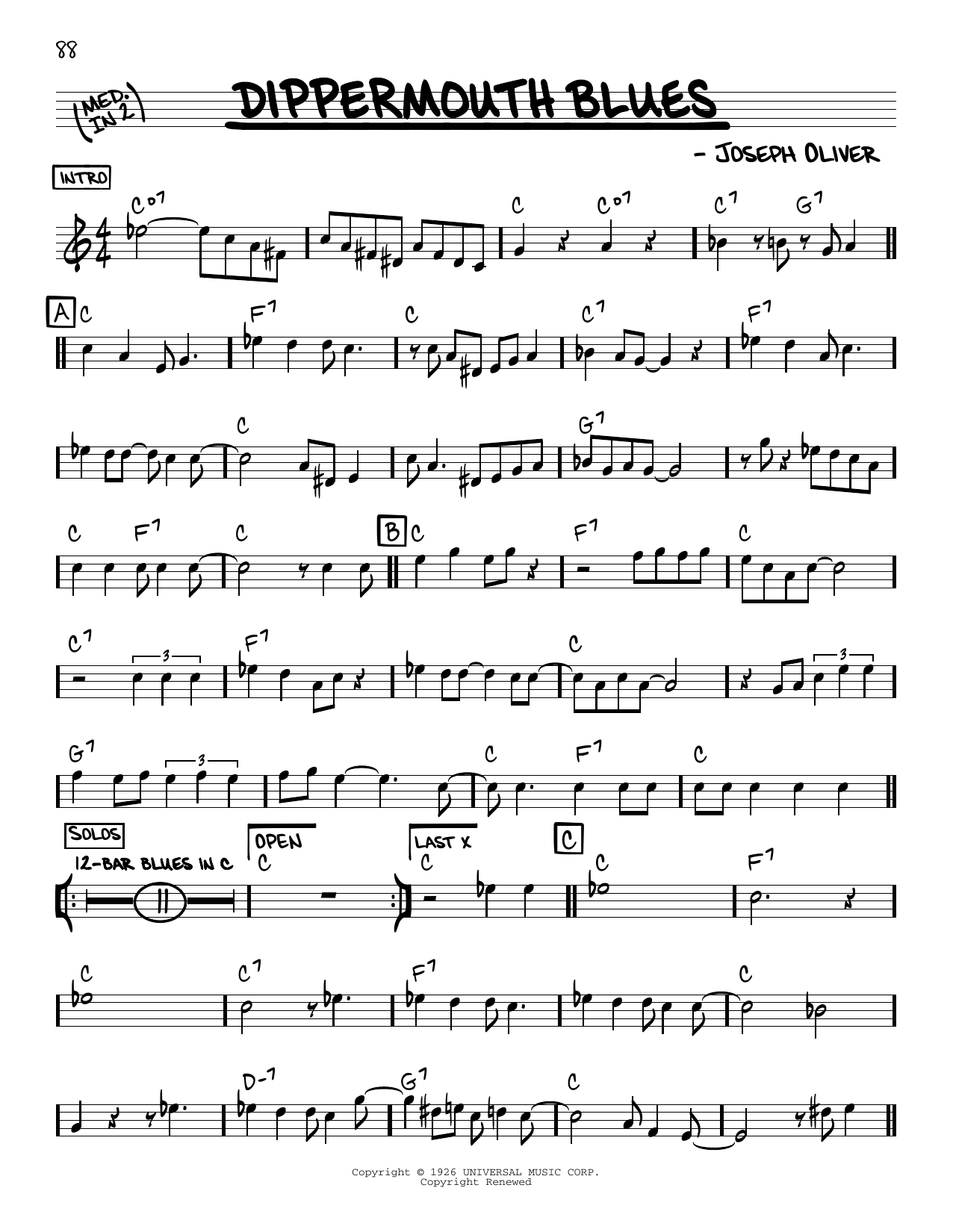 Louis Armstrong Dippermouth Blues sheet music notes and chords arranged for Real Book – Melody, Lyrics & Chords