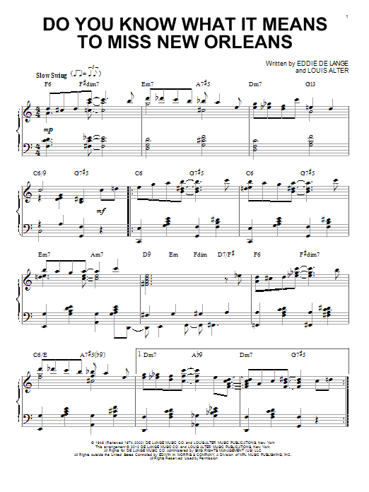 Louis Armstrong Do You Know What It Means To Miss New Orleans (arr. Brent Edstrom) sheet music notes and chords arranged for Piano Solo