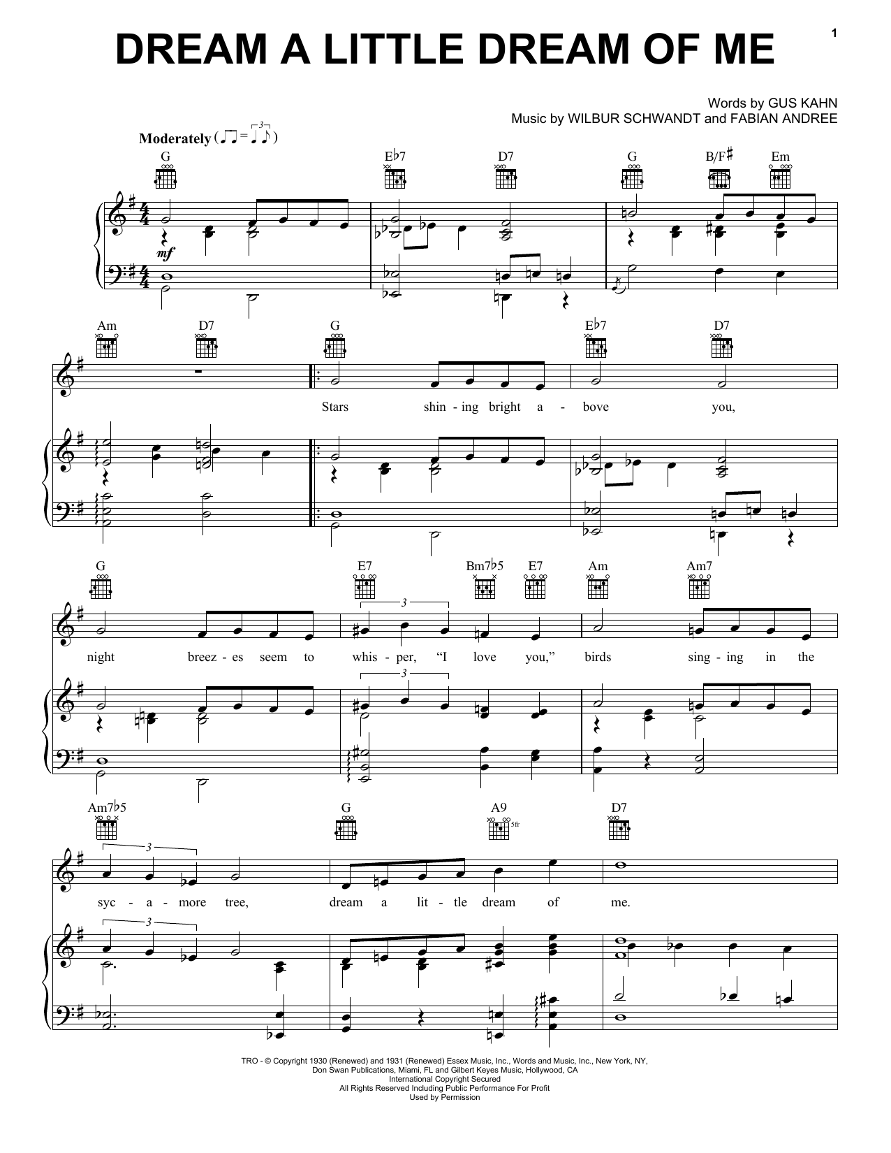 Louis Armstrong Dream A Little Dream Of Me sheet music notes and chords arranged for Real Book – Melody & Chords – C Instruments